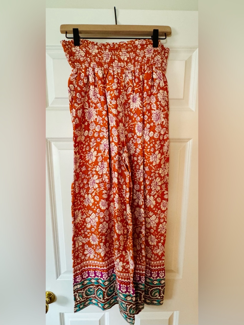 Maeve by Anthropologie “Saria” Orange Floral Smocked Wide Leg Pants